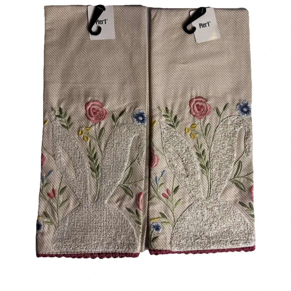 Pier 1 Imports Easter Bunny Napkin Set (2)‎ 100% Cotton India NWT